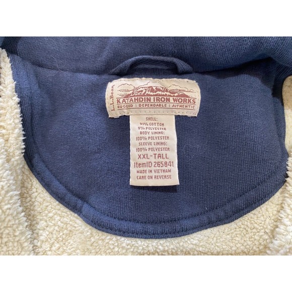 LL BEAN KATAHDIN IRONWORKS Mens XXL Tall Sweatshirt Sherpa Lined Full Zip Blue - Picture 3 of 8
